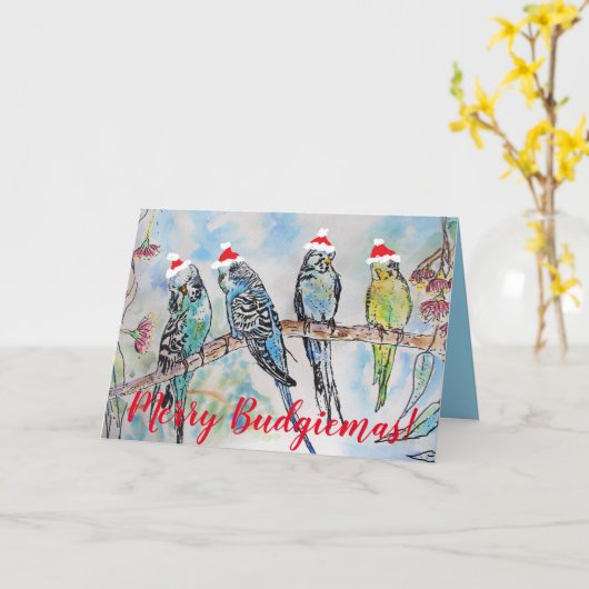 Funny Budgie Budgerigar Vrolijk Kerstfeest Kaart (Gele Bloem)