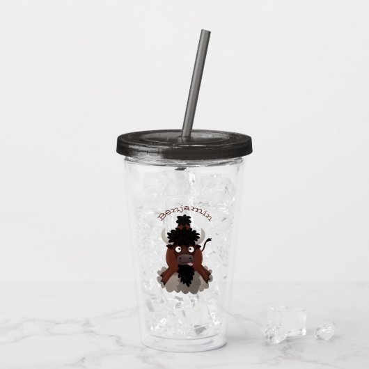 Funny buffalo bison cartoon illustratie acryl drinkbeker (Achterkant ijs)