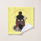 Funny buffalo bison cartoon illustratie bad handdoek (Wasdoekje)