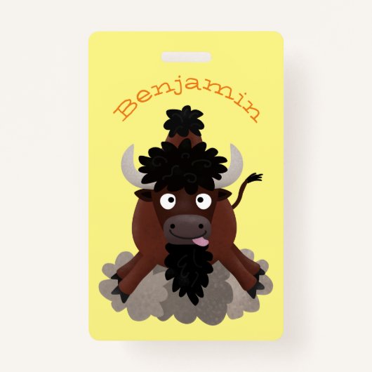 Funny buffalo bison cartoon illustratie badge (Voorkant)