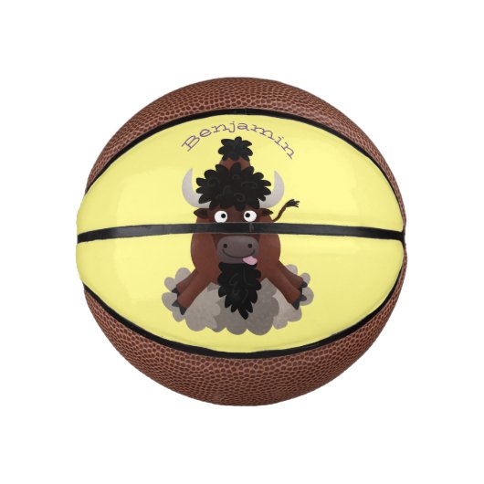 Funny buffalo bison cartoon illustratie basketbal (Voorkant)