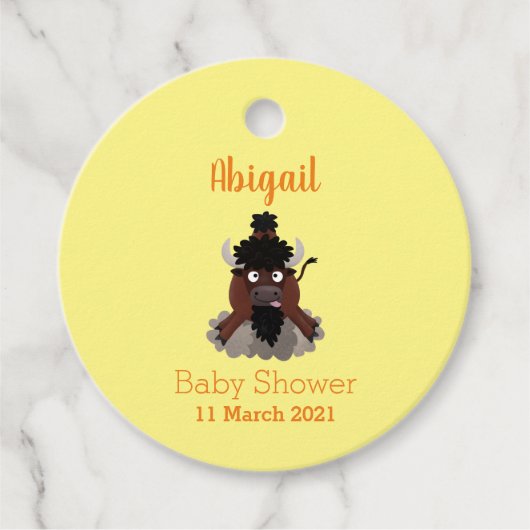 Funny buffalo bison cartoon illustratie bedankjes labels (Voorkant)