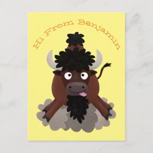 Funny buffalo bison cartoon illustratie briefkaart