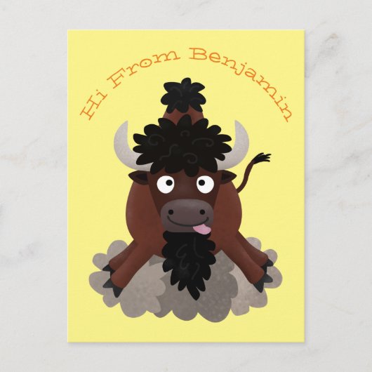 Funny buffalo bison cartoon illustratie briefkaart (Voorkant)