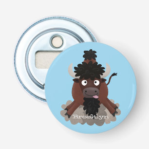Funny buffalo bison cartoon illustratie button flesopener