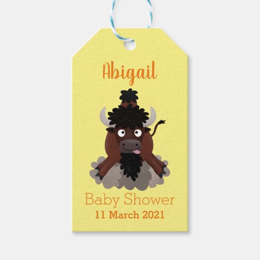 Funny buffalo bison cartoon illustratie cadeaulabel (Voorkant)