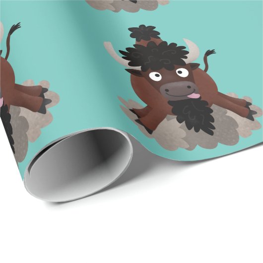 Funny buffalo bison cartoon illustratie cadeaupapier (Rol Hoek)