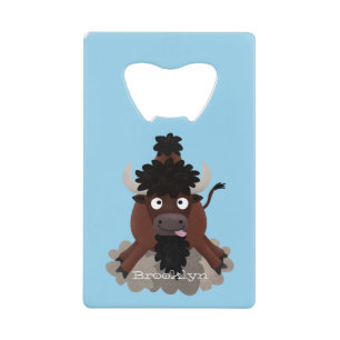 Funny buffalo bison cartoon illustratie creditkaart flessenopener