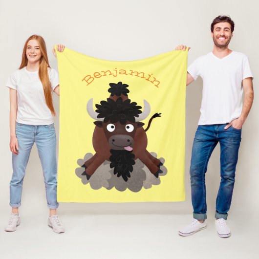 Funny buffalo bison cartoon illustratie fleece deken (In situ)