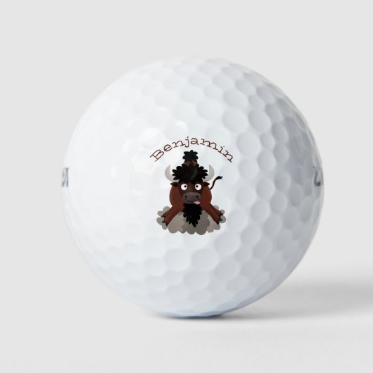Funny buffalo bison cartoon illustratie golfballen (Voorkant)