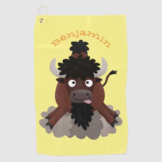 Funny buffalo bison cartoon illustratie golfhanddoek (Voorkant)