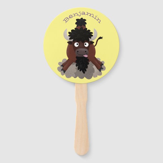 Funny buffalo bison cartoon illustratie handwaaier (Voorkant)