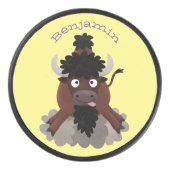 Funny buffalo bison cartoon illustratie hockey puck (Voorkant)