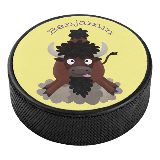 Funny buffalo bison cartoon illustratie hockey puck (3/4)