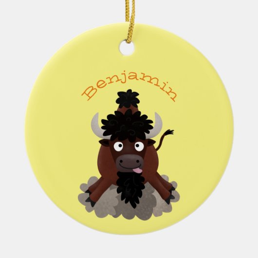 Funny buffalo bison cartoon illustratie keramisch ornament (Voorkant)
