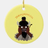 Funny buffalo bison cartoon illustratie keramisch ornament (Achterkant)