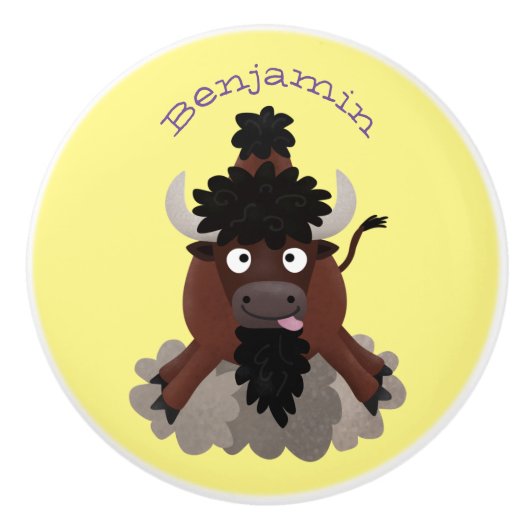Funny buffalo bison cartoon illustratie keramische knop (Voorkant)