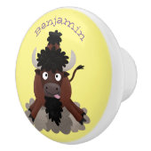 Funny buffalo bison cartoon illustratie keramische knop (Rechts)