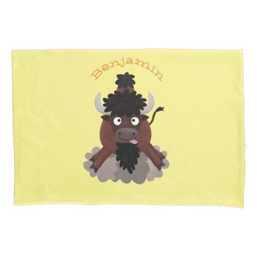 Funny buffalo bison cartoon illustratie kussensloop (Voorkant)