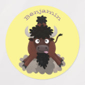 Funny buffalo bison cartoon illustratie labels (Design 2)