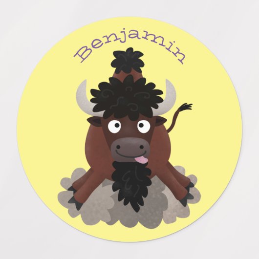 Funny buffalo bison cartoon illustratie labels (Design 2)