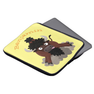 Funny buffalo bison cartoon illustratie laptop sleeve