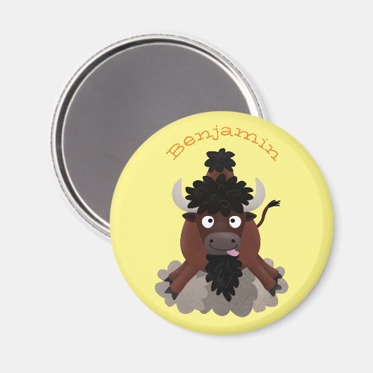 Funny buffalo bison cartoon illustratie magneet (Voorkant / Achterkant)