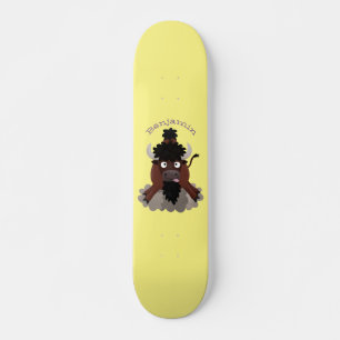 Funny buffalo bison cartoon illustratie persoonlijk skateboard