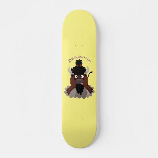Funny buffalo bison cartoon illustratie persoonlijk skateboard (Voorkant)