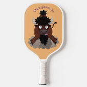 Funny buffalo bison cartoon illustratie pickleball paddle (Achterkant)