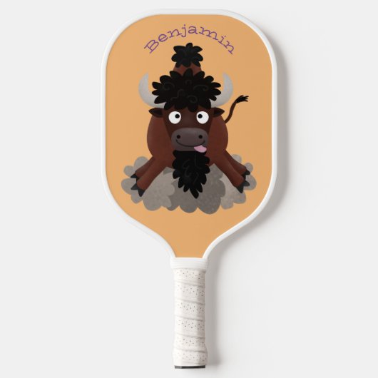 Funny buffalo bison cartoon illustratie pickleball paddle (Voorkant)