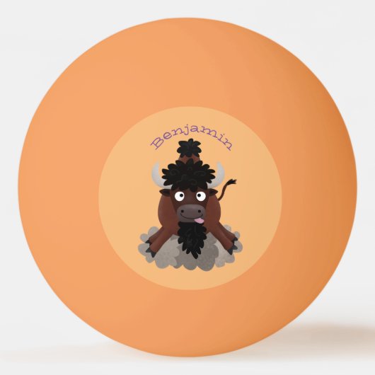 Funny buffalo bison cartoon illustratie pingpongbal (Voorkant)