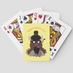 Funny buffalo bison cartoon illustratie pokerkaarten