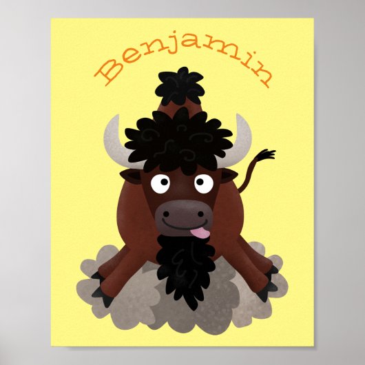 Funny buffalo bison cartoon illustratie poster (Voorkant)