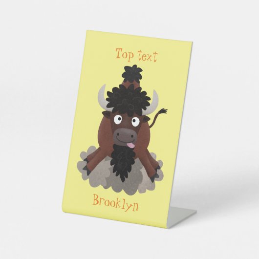 Funny buffalo bison cartoon illustratie reclamebord met voetstuk (Voorkant)