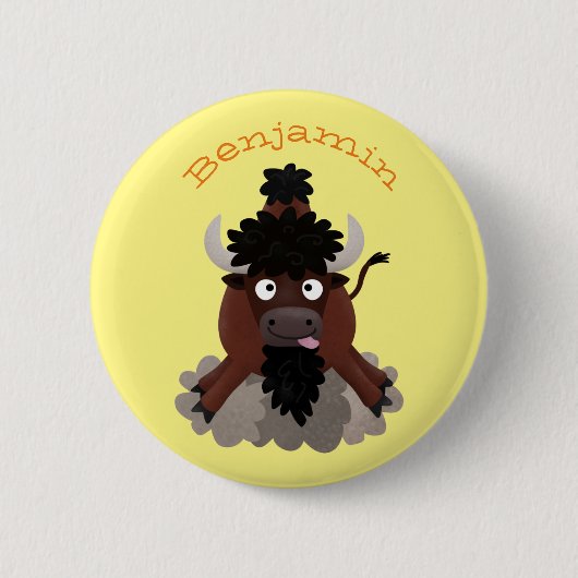 Funny buffalo bison cartoon illustratie ronde button 5,7 cm (Voorkant)