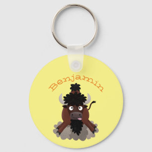Funny buffalo bison cartoon illustratie sleutelhanger
