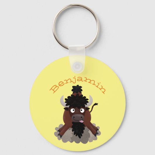 Funny buffalo bison cartoon illustratie sleutelhanger (Voorkant)