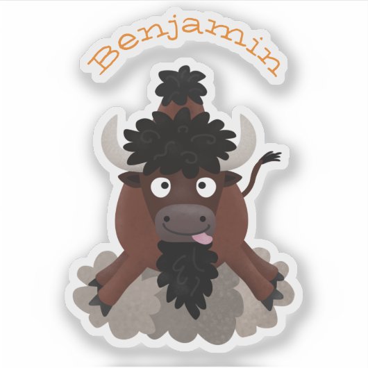 Funny buffalo bison cartoon illustratie sticker (Voorkant)