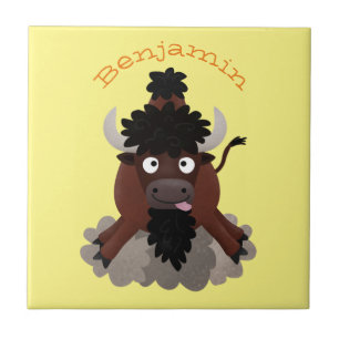 Funny buffalo bison cartoon illustratie tegeltje
