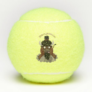 Funny buffalo bison cartoon illustratie tennisballen