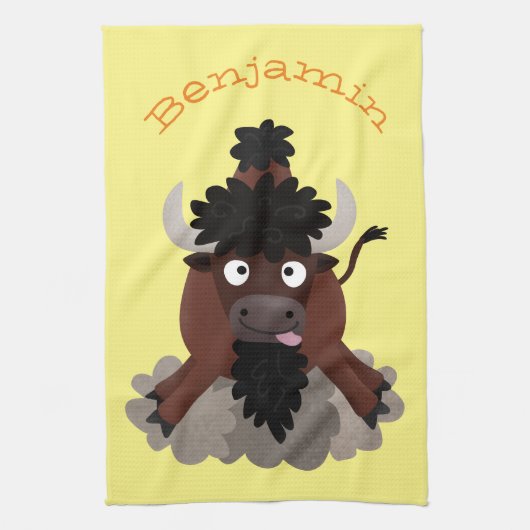 Funny buffalo bison cartoon illustratie theedoek (Verticaal)