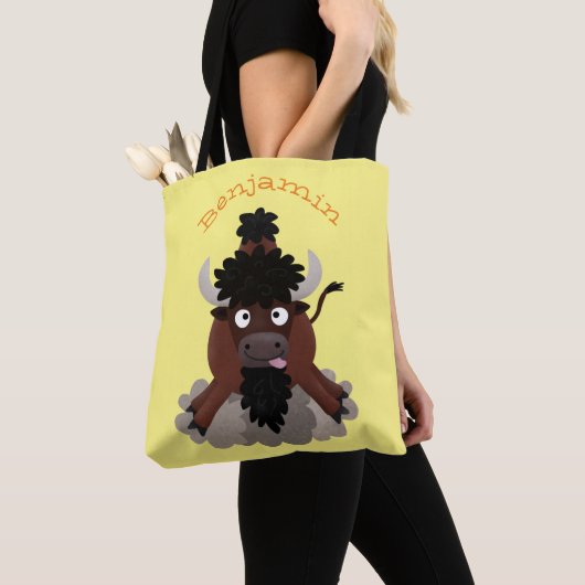 Funny buffalo bison cartoon illustratie tote bag (Dichtbij)