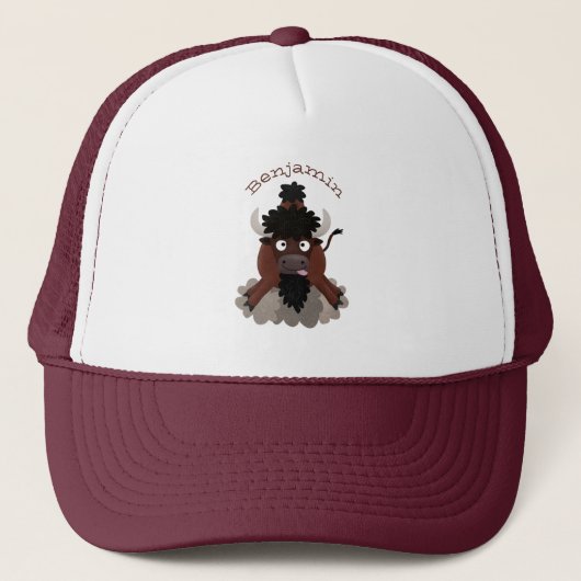 Funny buffalo bison cartoon illustratie trucker pet (Voorkant)