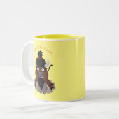 Funny buffalo bison cartoon illustratie tweekleurige koffiemok (Voorkant links)