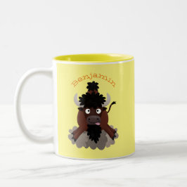 Funny buffalo bison cartoon illustratie tweekleurige koffiemok