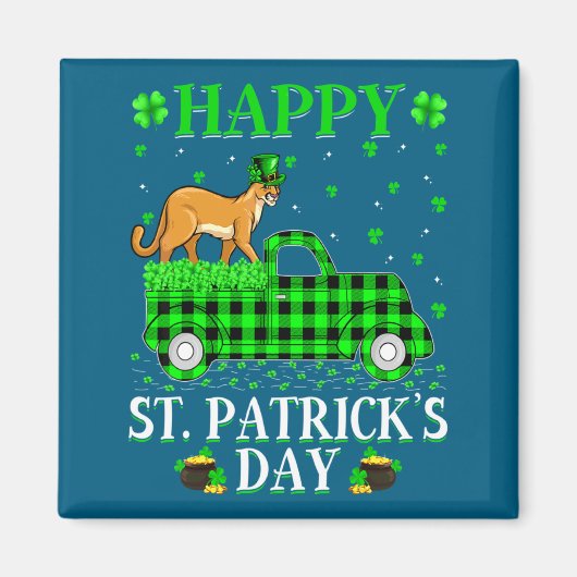 Funny Buffalo Plaid Green Truck Cougar St Patrick  Magneet (Voorkant)