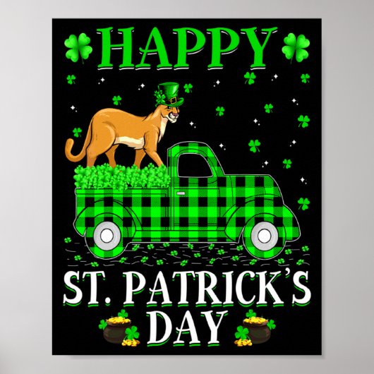 Funny Buffalo Plaid Green Truck Cougar St Patrick  Poster (Voorkant)