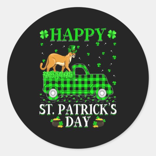 Funny Buffalo Plaid Green Truck Cougar St Patrick  Ronde Sticker (Voorkant)