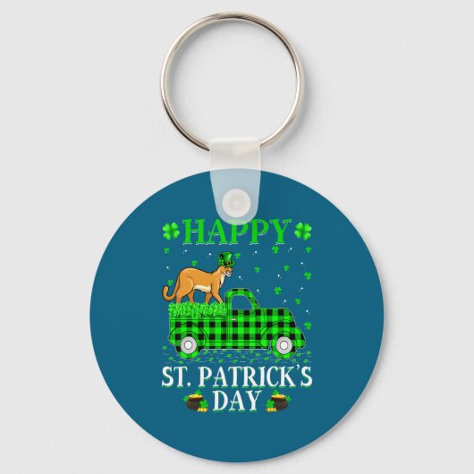 Funny Buffalo Plaid Green Truck Cougar St Patrick Sleutelhanger (Voorkant)